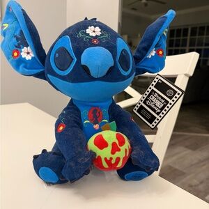 Disney Blue Embroidered Stitch Plush Holding Green and Red Apple
